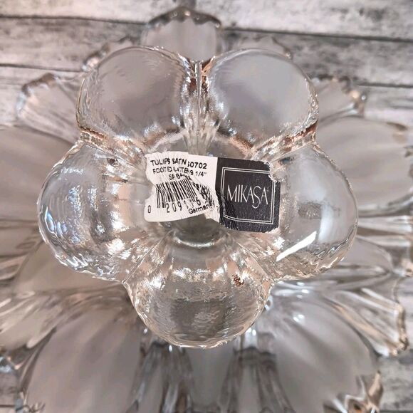 Vtg Mikasa Tulips Satin 91/4" Crystal Footed Platter Walther Glas Clear Frosted - Picture 9 of 9